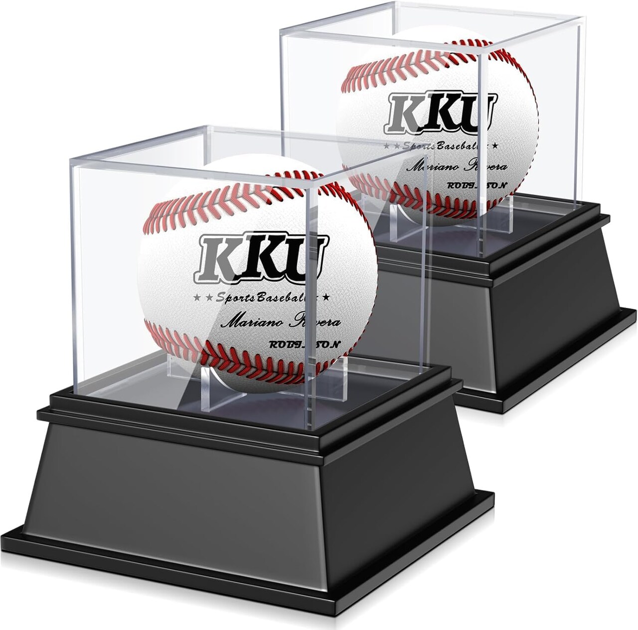 2 Pack Acrylic Baseball Display Case with Sleek Base, Dustproof UV Protected Baseball Case, Transparent Baseball Holder Display Case for Signed Balls Memorabilia, Black